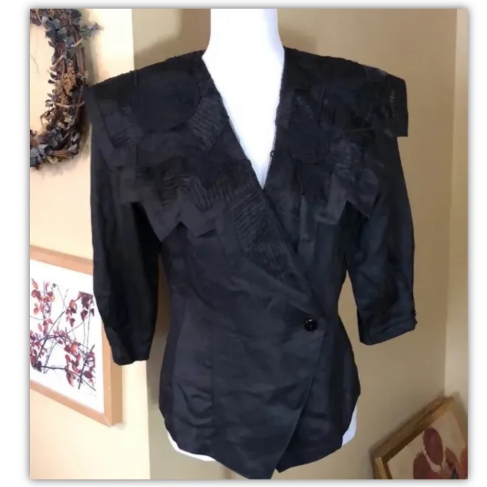 Vintage ANNE FRENCH Size 10 Ladies Shirt Black Blazer Lightweight Romantic NEW